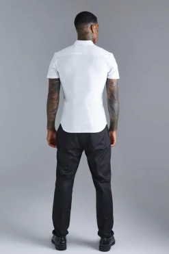 Store boohooMAN Short Sleeve Stretch Fit Shirt white