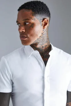 Store boohooMAN Short Sleeve Stretch Fit Shirt white