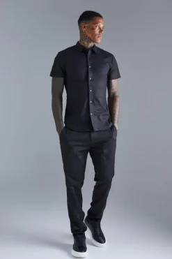 Fashion boohooMAN Short Sleeve Stretch Fit Shirt black