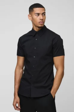 Discount boohooMAN Short Sleeve Stretch Fit Shirt black
