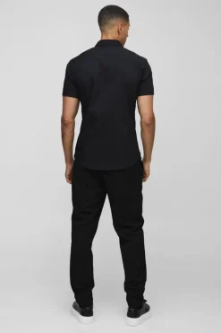 Discount boohooMAN Short Sleeve Stretch Fit Shirt black