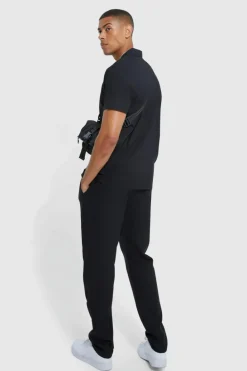 Best boohooMAN Short Sleeve Stretch Shirt & Slim Trouser black