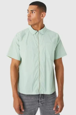 New boohooMAN Short Sleeve Teflon Boxy Shirt sage