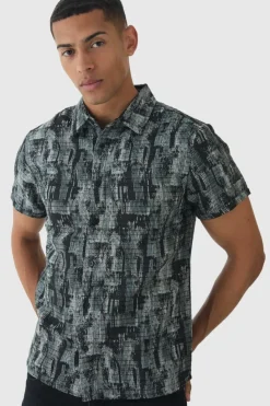 Discount boohooMAN Short Sleeve Textured Jacquard Shirt charcoal