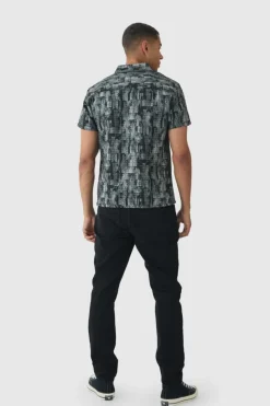 Discount boohooMAN Short Sleeve Textured Jacquard Shirt charcoal