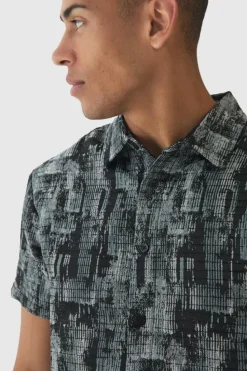 Discount boohooMAN Short Sleeve Textured Jacquard Shirt charcoal
