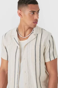 Best Sale boohooMAN Short Sleeve Textured Multi Stripe Pocket Shirt black