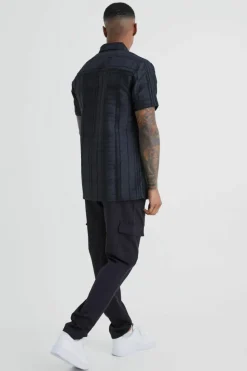 Hot boohooMAN Short Sleeve Textured Tonal Check Shirt black