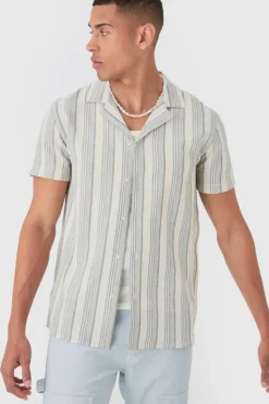 Discount boohooMAN Short Sleeve Textured Tonal Stripe Shirt grey