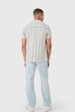 Discount boohooMAN Short Sleeve Textured Tonal Stripe Shirt grey