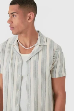 Discount boohooMAN Short Sleeve Textured Tonal Stripe Shirt grey