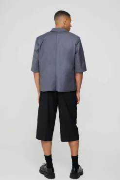Fashion boohoo Short Sleeve Tie Side Suit Set in charcoal