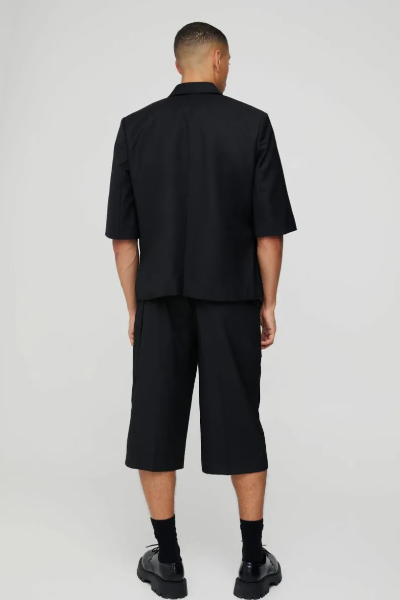Fashion boohoo Short Sleeve Tie Side Suit Set in black