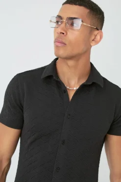 Best Sale boohooMAN Short Sleeve Triangle Geo Muscle Fit Shirt black