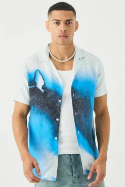 Hot boohooMAN Short Sleeve Viscose Burnt Ombre Shirt blue