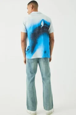 Hot boohooMAN Short Sleeve Viscose Burnt Ombre Shirt blue