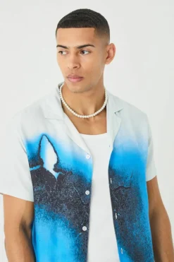 Hot boohooMAN Short Sleeve Viscose Burnt Ombre Shirt blue