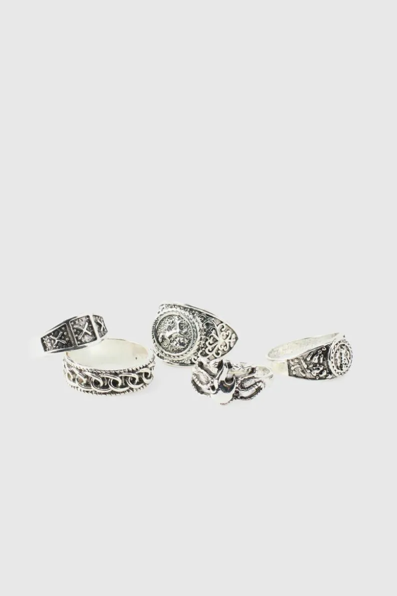 Hot boohooMAN Signet Ring 5 Pack silver
