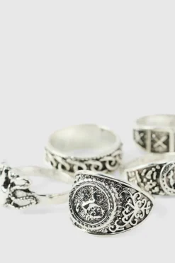 Hot boohooMAN Signet Ring 5 Pack silver