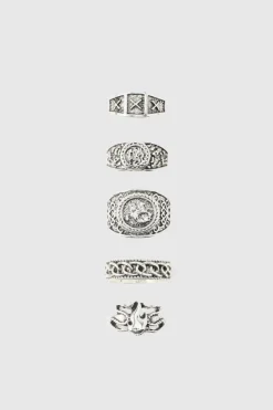 Hot boohooMAN Signet Ring 5 Pack silver