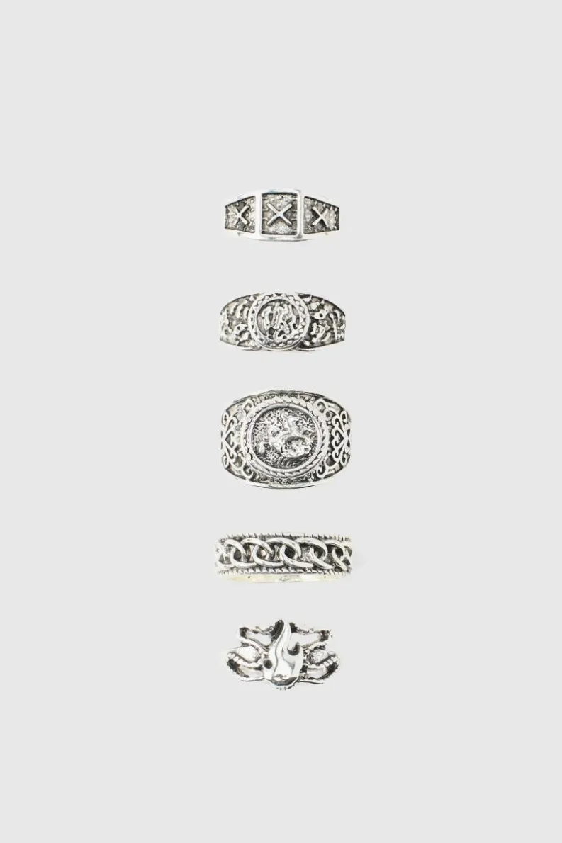 Hot boohooMAN Signet Ring 5 Pack silver