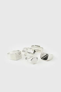 Online boohooMAN Signet Ring 5 Pack silver