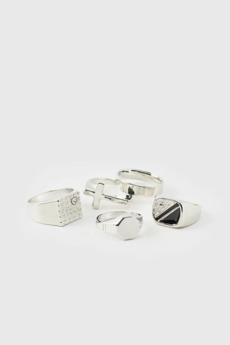 Online boohooMAN Signet Ring 5 Pack silver