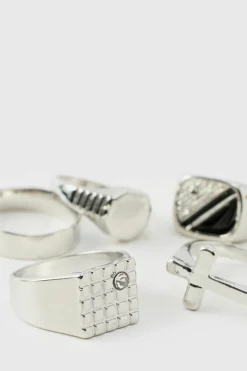 Online boohooMAN Signet Ring 5 Pack silver