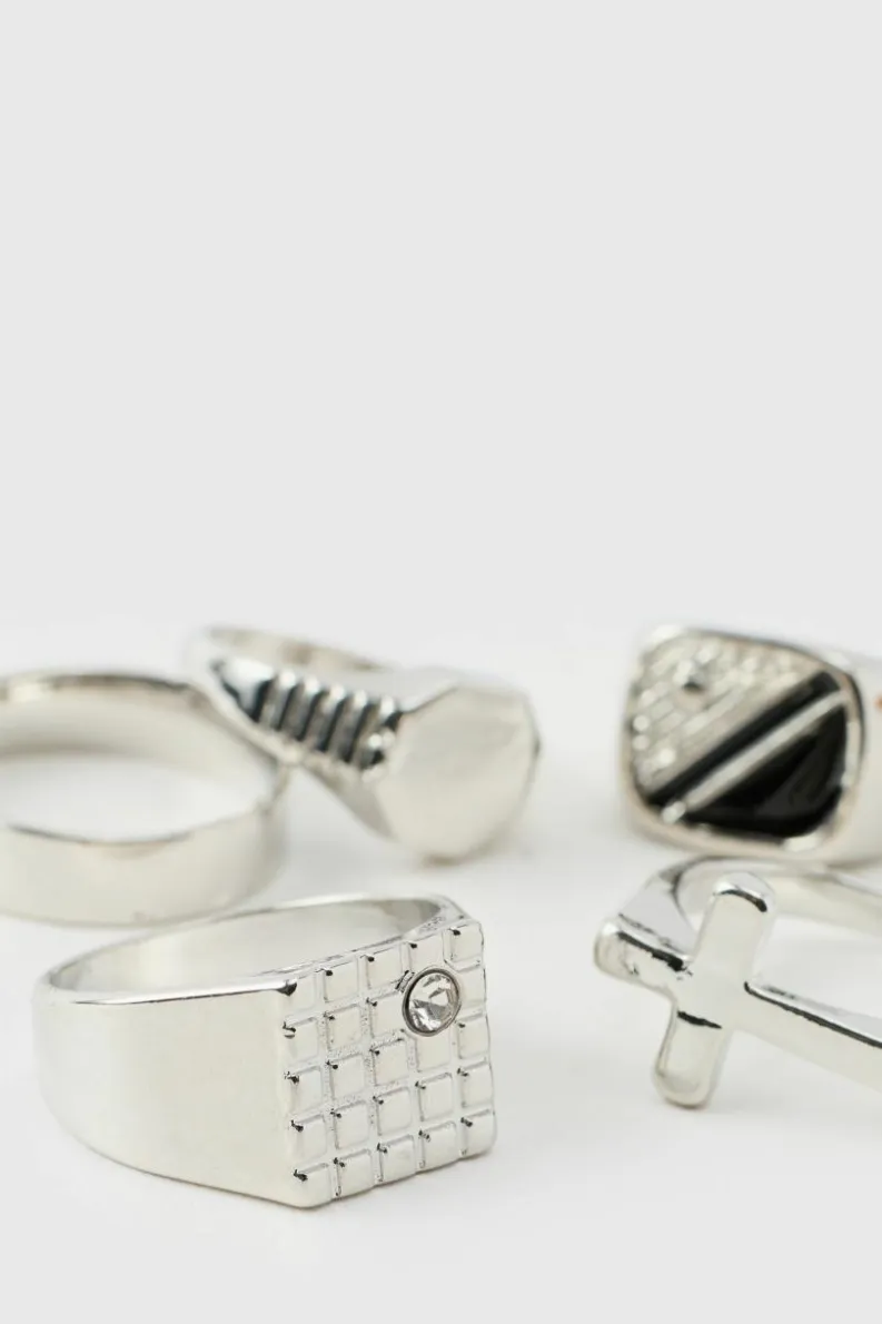 Online boohooMAN Signet Ring 5 Pack silver