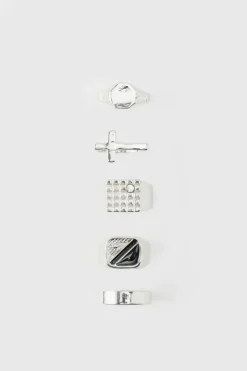 Online boohooMAN Signet Ring 5 Pack silver