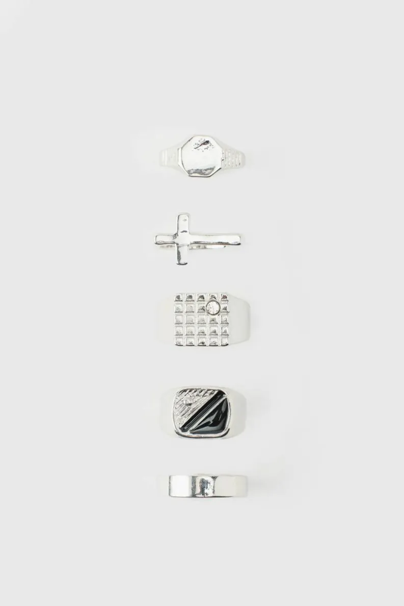 Online boohooMAN Signet Ring 5 Pack silver