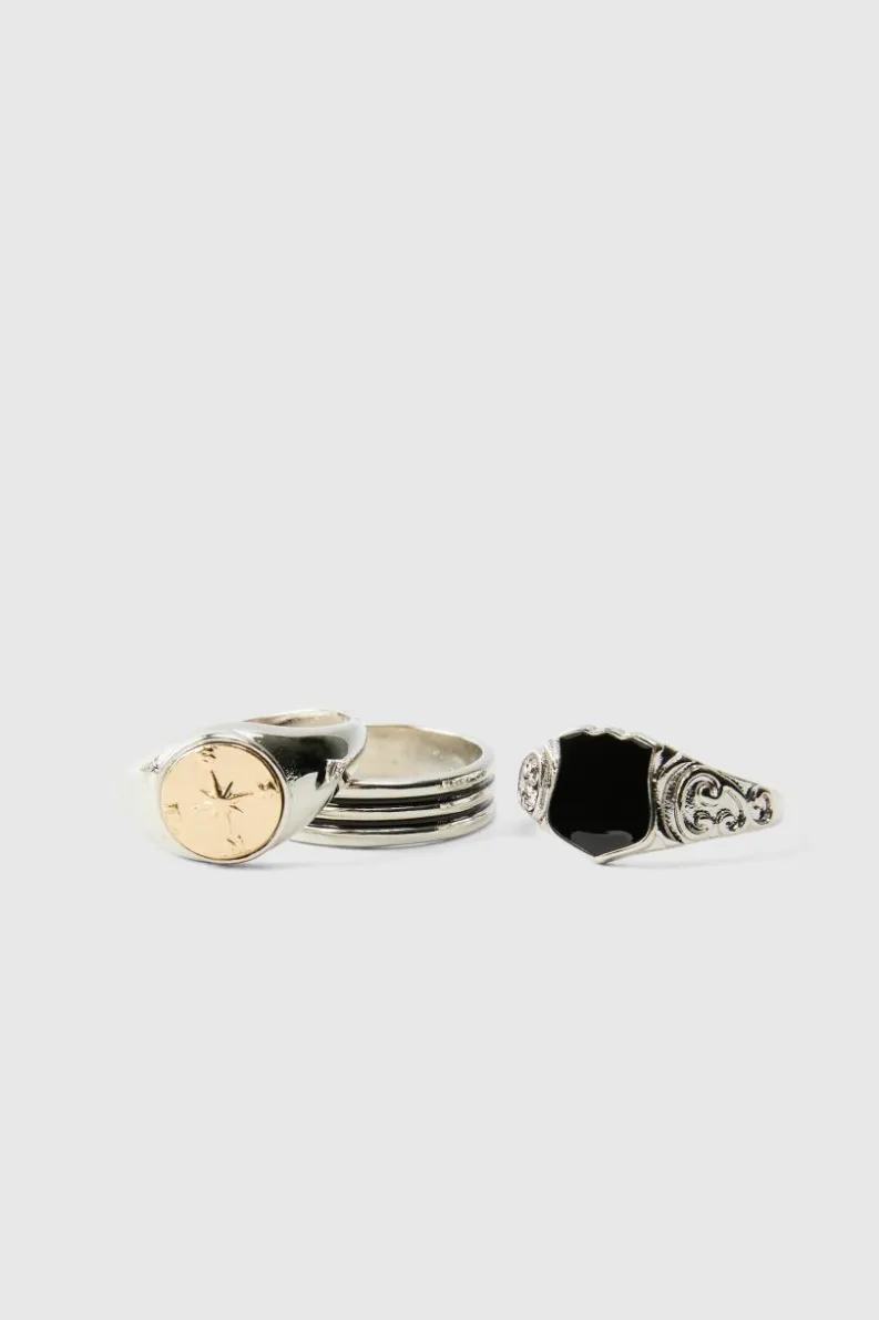 Cheap boohooMAN Signet Ring 3 Pack silver