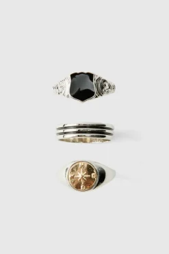 Cheap boohooMAN Signet Ring 3 Pack silver
