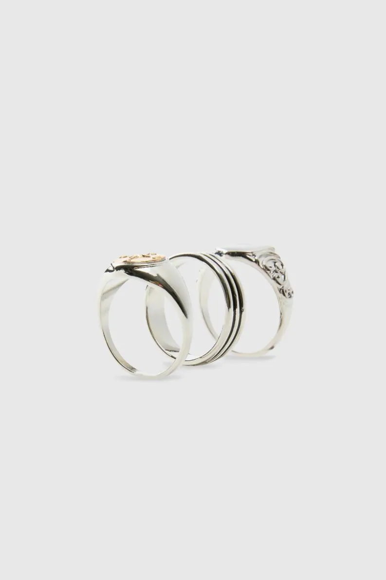 Cheap boohooMAN Signet Ring 3 Pack silver