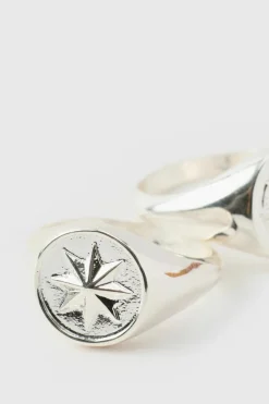 Shop boohooMAN Compass Rings In A 2 Pack silver