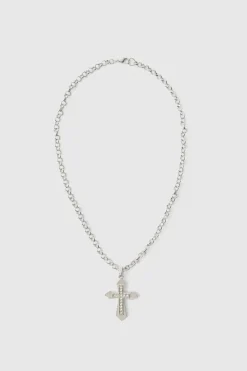 Store boohooMAN Cross Necklace silver