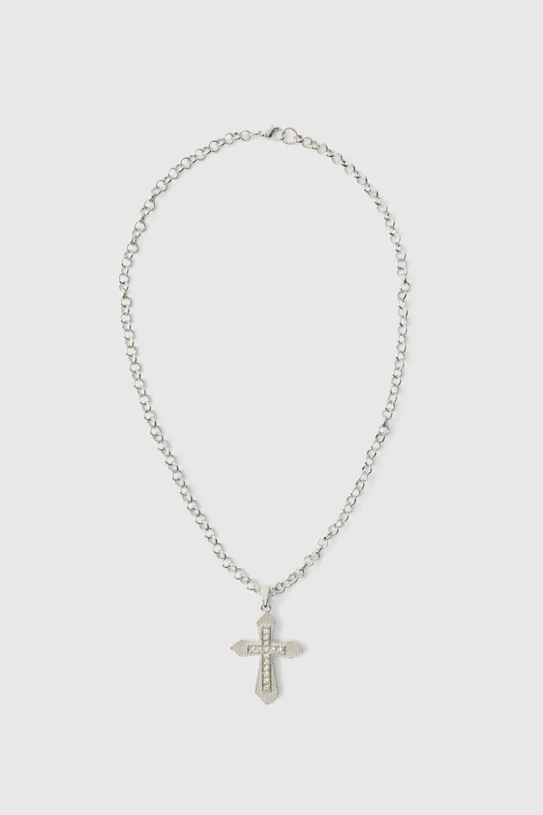 Store boohooMAN Cross Necklace silver