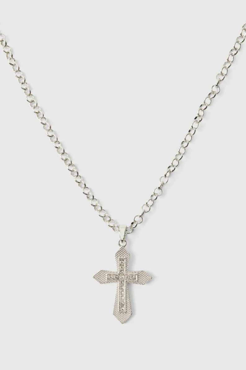 Store boohooMAN Cross Necklace silver