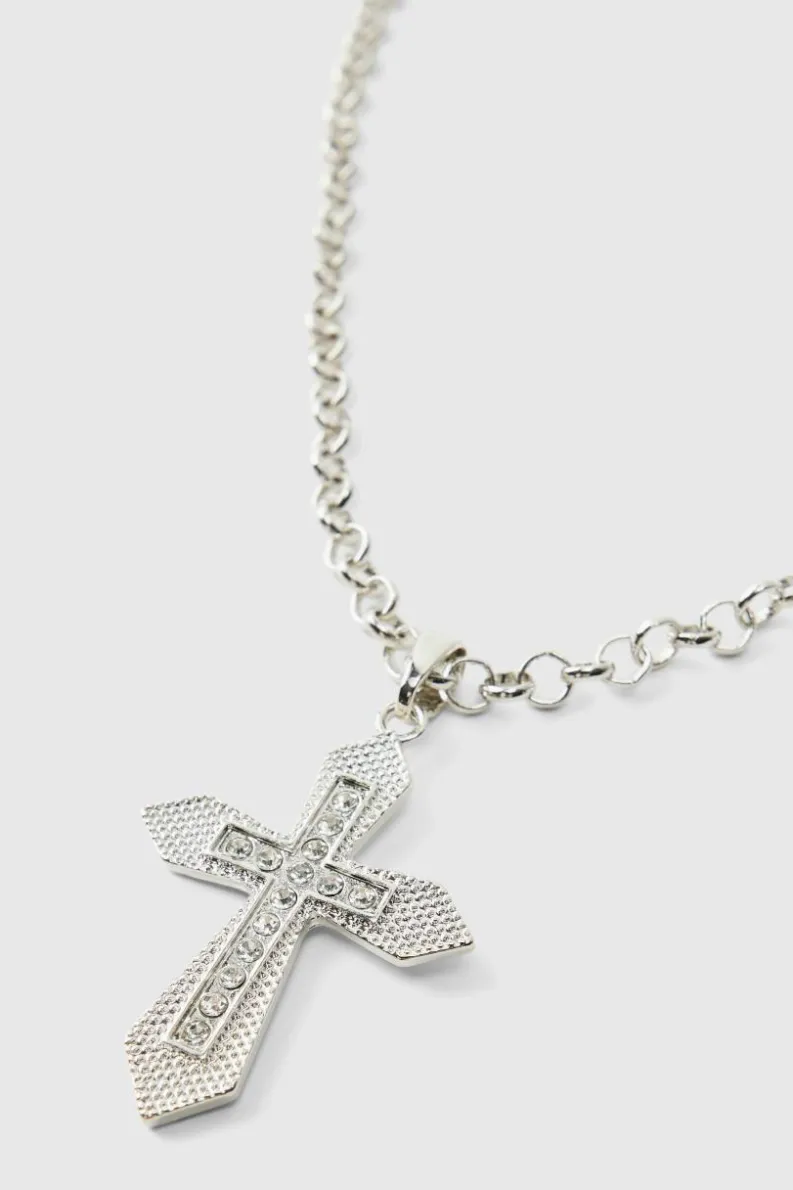 Store boohooMAN Cross Necklace silver