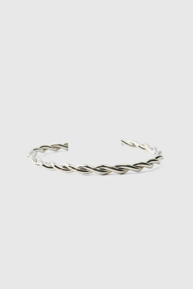 New boohooMAN Curved Bangle silver