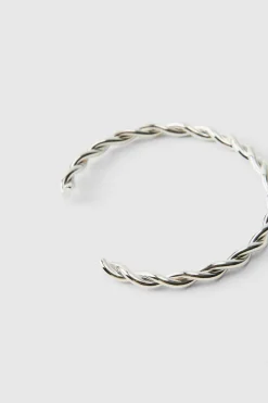 New boohooMAN Curved Bangle silver