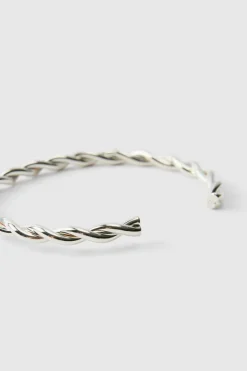 New boohooMAN Curved Bangle silver
