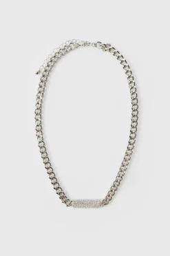 Best Sale boohooMAN Iced Tab Necklace silver