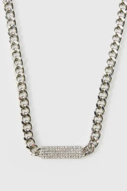 Best Sale boohooMAN Iced Tab Necklace silver