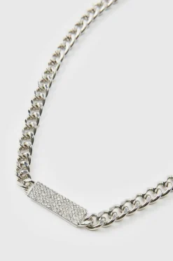 Best Sale boohooMAN Iced Tab Necklace silver