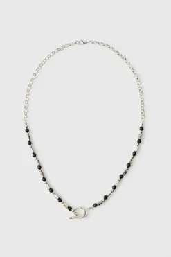 Fashion boohooMAN Silver Pearl Necklace with Hardware white