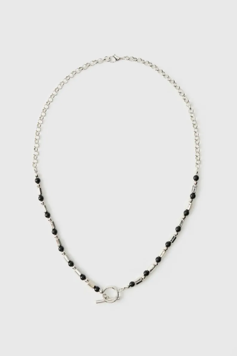 Fashion boohooMAN Silver Pearl Necklace with Hardware white