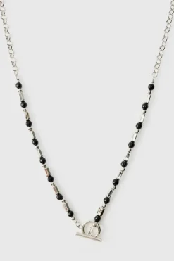 Fashion boohooMAN Silver Pearl Necklace with Hardware white