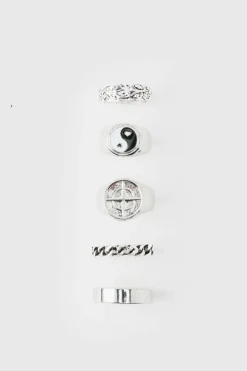 Best Sale boohooMAN Ring 5 Pack silver