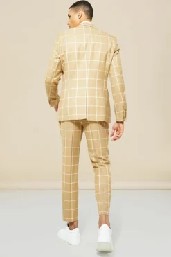 Flash Sale boohooMAN Single Breasted Check Slim Suit Jacket beige